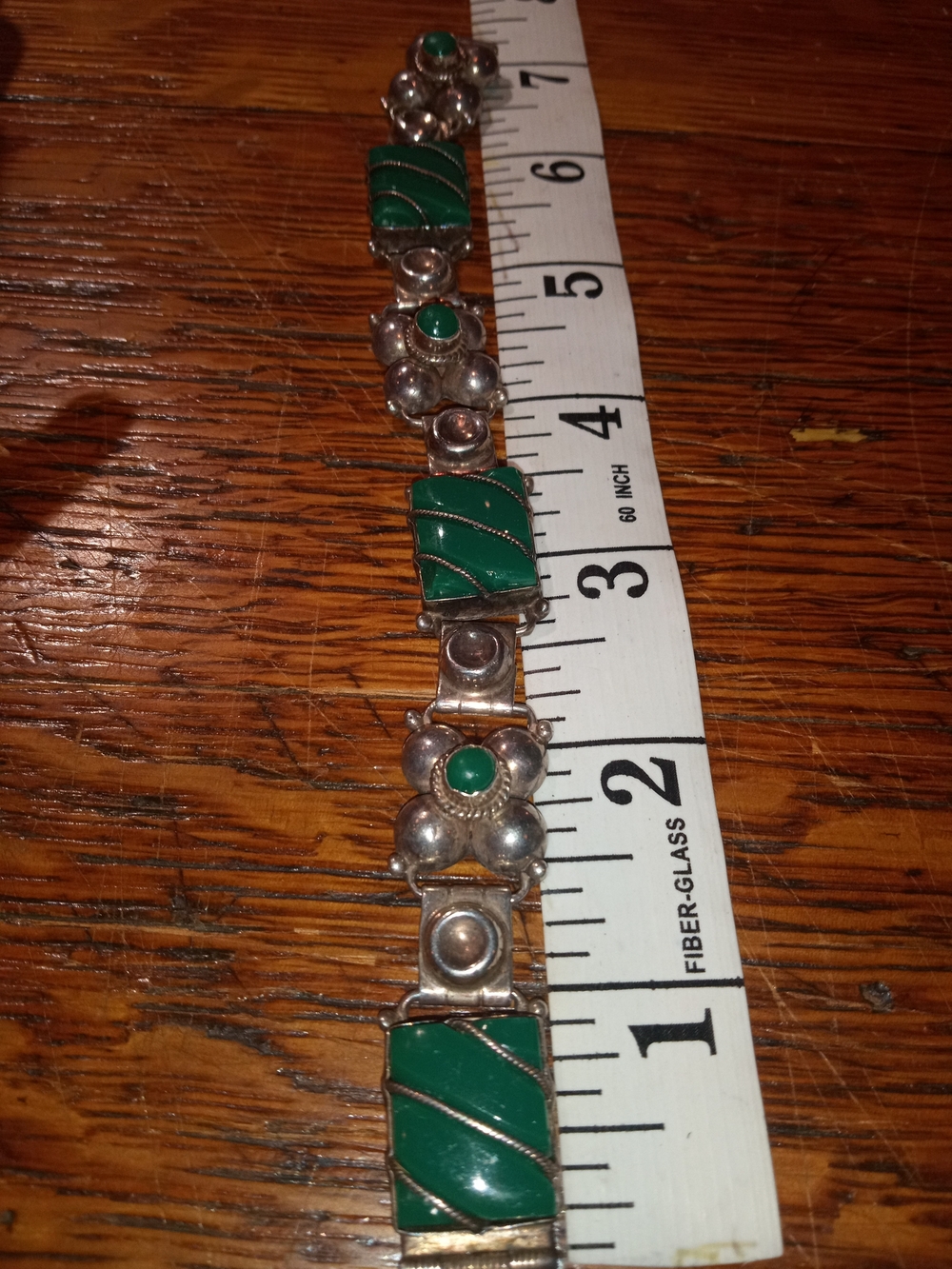 Rare Made In Mexico Green/Sterling Silver Floral Jade Custom Made Link Bracelet